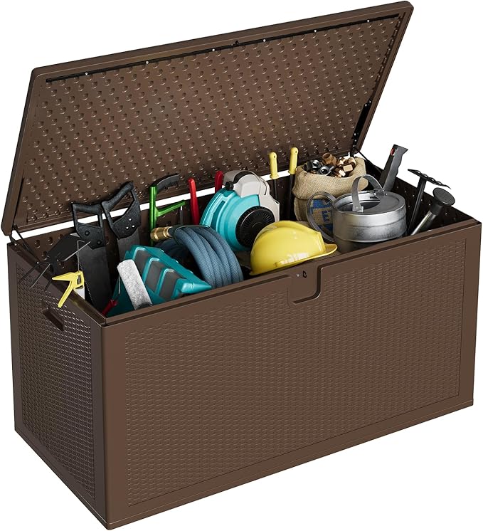 150-Gallon Large Resin Deck Box for Outdoor Storage, Weather-Resistant and Lockable with Waterproof Lid, Ideal for Patio, Garden, Porch, or Backyard – Brown