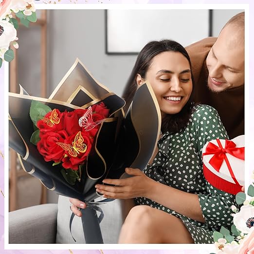 Qilery 243 Pcs Flower Bouquet Wrapping Paper Waterproof Floral Wrapping Paper Florist Supplies with Butterfly Decoration Crowns Ribbons Bouquet Pin Glue for DIY Craft (Stylish Color)