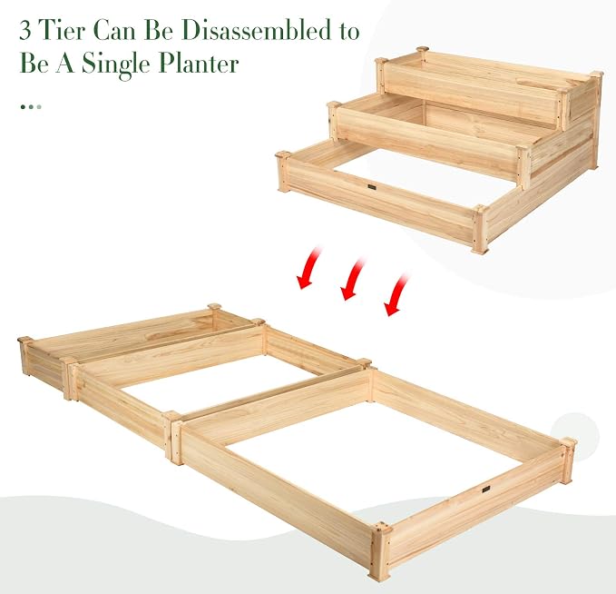 Giantex 3 Tier Raised Garden Bed Wood Elevated Planter Box Vegetable Flower Growing Bed Kit Outdoor Planting Container for Backyard Lawn Patio Planter Raised Beds, Easy Assembly 49"X49"X22"