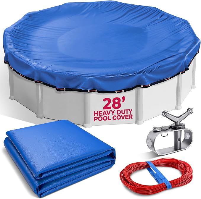 28 Ft Round Premium Heavy-Duty Winter Pool Cover - Royal Blue, Extra Thick and Durable, Tear-Proof, UV-Resistant, Reinforced Edges, All-Season Protection for Above Ground Pools