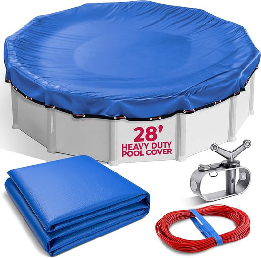 28 Ft Round Premium Heavy-Duty Winter Pool Cover - Royal Blue, Extra Thick and Durable, Tear-Proof, UV-Resistant, Reinforced Edges, All-Season Protection for Above Ground Pools