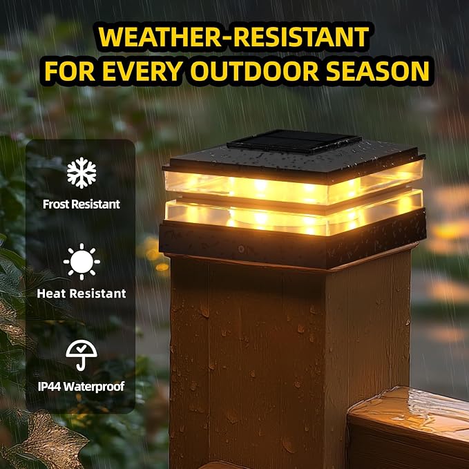EXCMARK 4x4 Solar Post Cap Lights Outdoor Waterproof 12 Pack Fence Deck Post Lights with High-Brightness LEDs, Dual Light Modes Warm White & Cool White. (Classic Black, 12)