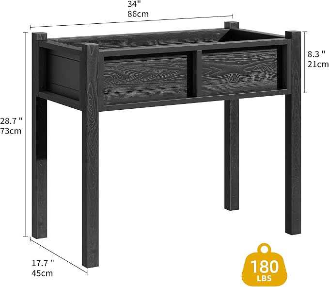 DWVO Raised Planter Box with Legs Raised Garden Bed HDPE Poly-Wood All-Weather Elevated Garden Bed with Drainage System Planter Boxes Outdoor for Herbs Vegetables Flowers, Black