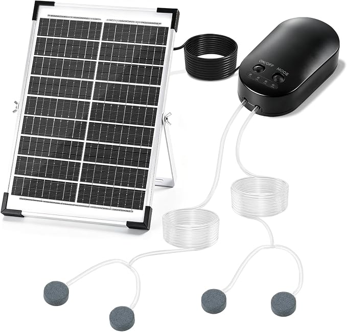 Yeomi 15W Solar Oxygen Pump, Solar Pond Aerator, Split Design Aquarium Oxygen Pump with Dual Air Ports, 22/55/110H Working Mode, Solar Aerator for Pond, Fish Tank, Aquarium, Hydroponics