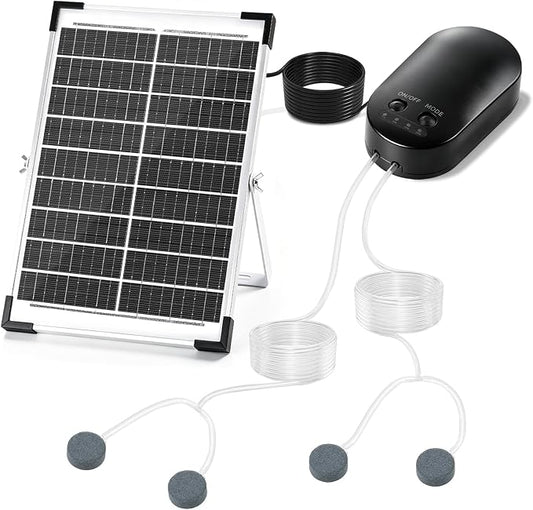 Yeomi 15W Solar Oxygen Pump, Solar Pond Aerator, Split Design Aquarium Oxygen Pump with Dual Air Ports, 22/55/110H Working Mode, Solar Aerator for Pond, Fish Tank, Aquarium, Hydroponics