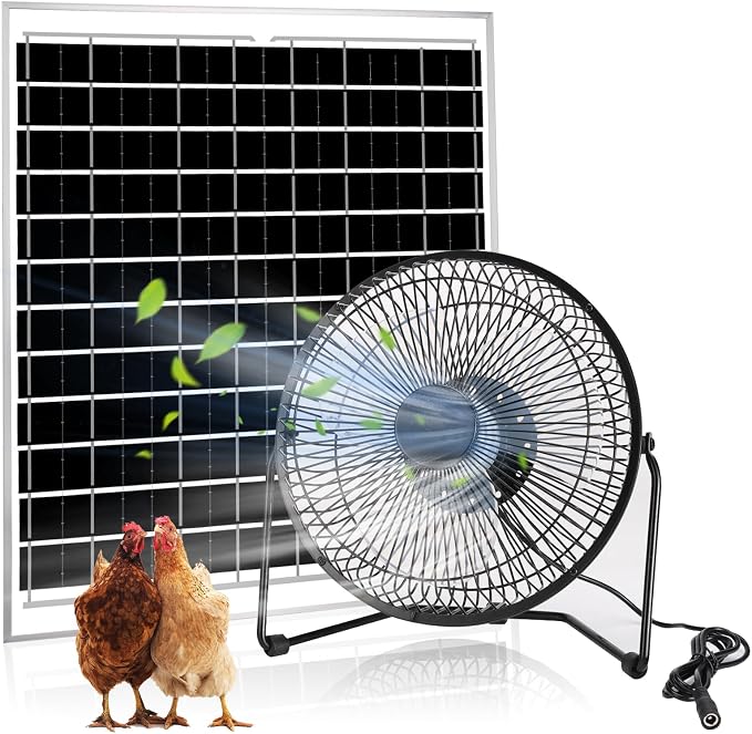 blessny 8" Solar Fan for Outdoor Greenhouse, Chicken Coop, Pet House, Shed Air Circulation Cooling, 25W Solar Powered with 16.4 FT Long Cord, 2010 RPM High Velocity