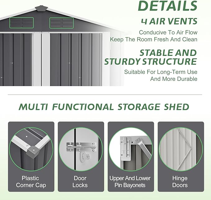 YOPTO 6 x 4 FT Outdoor Storage Shed with Floor Base & Lockable Hinge Door,Metal Garden Shed W/Sloped Roof,for Backyard Patio Lawn,Gray