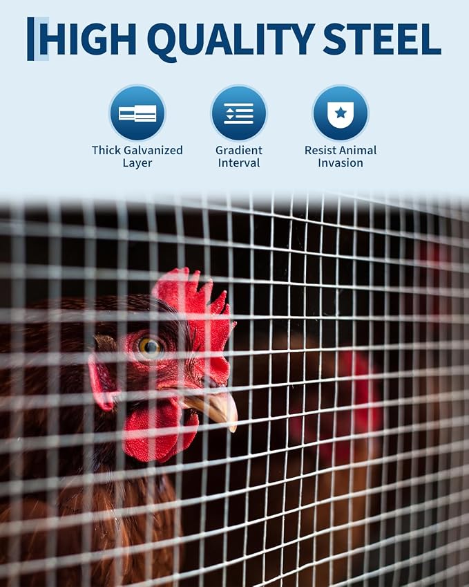 1/2 inch Hardware Cloth, 48 in x 60 ft Galvanized Wire Mesh Roll, 19GA Chicken Wire Fence Roll, Metal Wire Mesh for Chicken Coop Barrier, Rabbit Snake Fences, Poultry Enclosures, Animal Netting