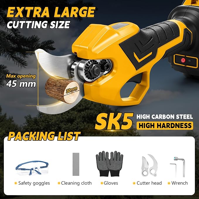 Cordless Pruning Shears for Dewalt 20V Battery, Brushless Pruner with 0.6" / 1.2" Cutting Diameter, LCD Display, SK5 Blades, Electric Pruning Shears for Gardening Tree Pruning (NO Battery)