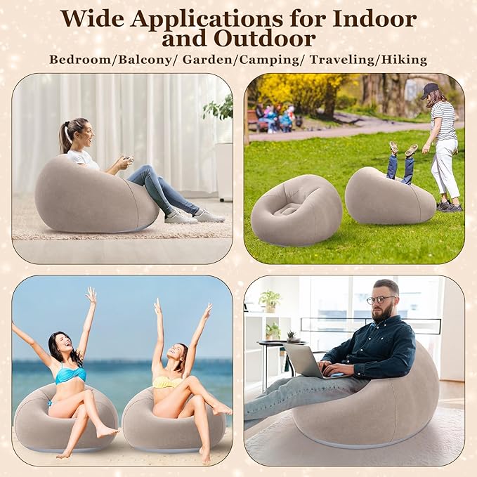 Realspring Inflatable Bean Bag Chairs Outdoor Blow up Camping Chairs Inflatable Lazy Sofa Folding Portable Bean Bag Loungers Couch for Movie Night(Coffee,6 Pcs)