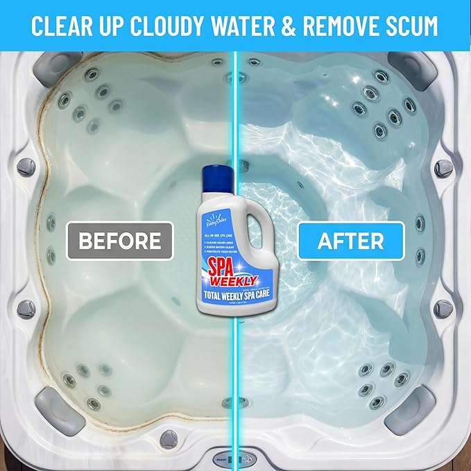 5-in-1 Hot Tub Chemicals – Spa Weekly Cleaner & Clarifier, Weekly Hot Tub Cleaner, Filter Protector + Water Conditioner, Clear Finish for Spas & Inflatable Tubs, 3 Liter (101.5 fl oz) – BubbyShine