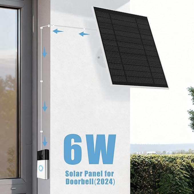 Solar Panel for Ring Doorbell (2024), 6W Ring doorbell Solar Charger for Battery Doorbells, Ultral-Thin Type-C Charging Port Solar Panel with 13.1Ft Charging Cable