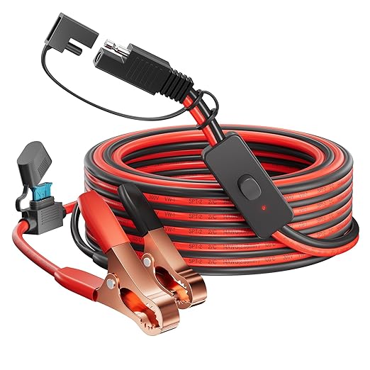 14AWG 10FT SAE to Battery Alligator Clips Cable,12V SAE 2Pin Quick Disconnect Crocodile Cable with 15A Fuse for Solar Power, Battery, Motorcycle, Car, RV, TruckWater Resistant Charging Extension