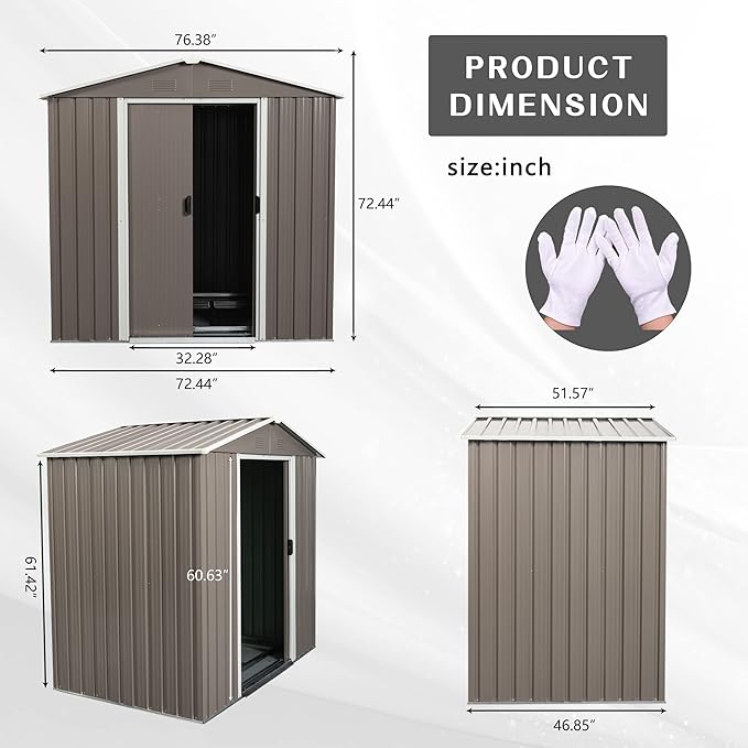 6FT x 5FT Outdoor Storage Shed, Heavy Duty Galvanized Steel Garden Shed with Sliding Lockable Doors, Punched Vents & Foundation Kit, Weather Resistant Metal Tool Shed for Backyard, Grey