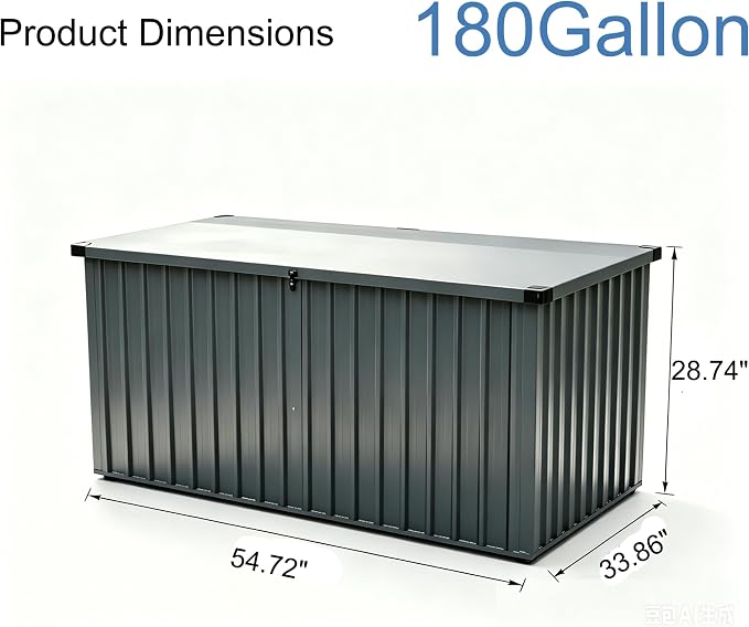 Garvee Outdoor Storage Box, 180 Gallon Waterproof Metal Storage Box, Outdoor Deck Boxes, UV Resistant Patio Storage Box with Lockable Lid for Patio Furniture Cushions, Pillows, Garden Tools, Blank