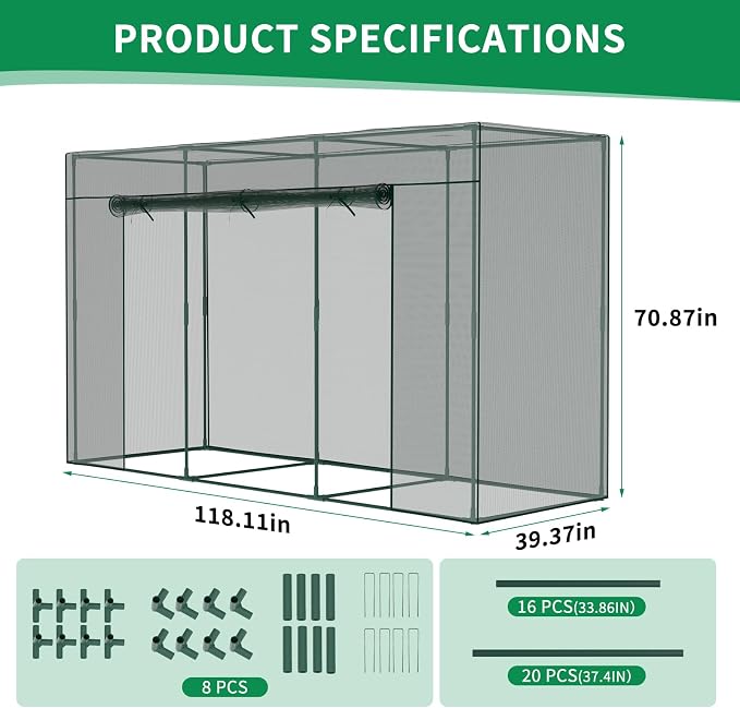 SUNYRISY Garden Plant Netting Crop Cage for Garden Raised Bed, 11.8 x 4 x 6 Ft Plant Cover Cage Protectors from Animal for Outdoor Plants with Frame and Zippered Door