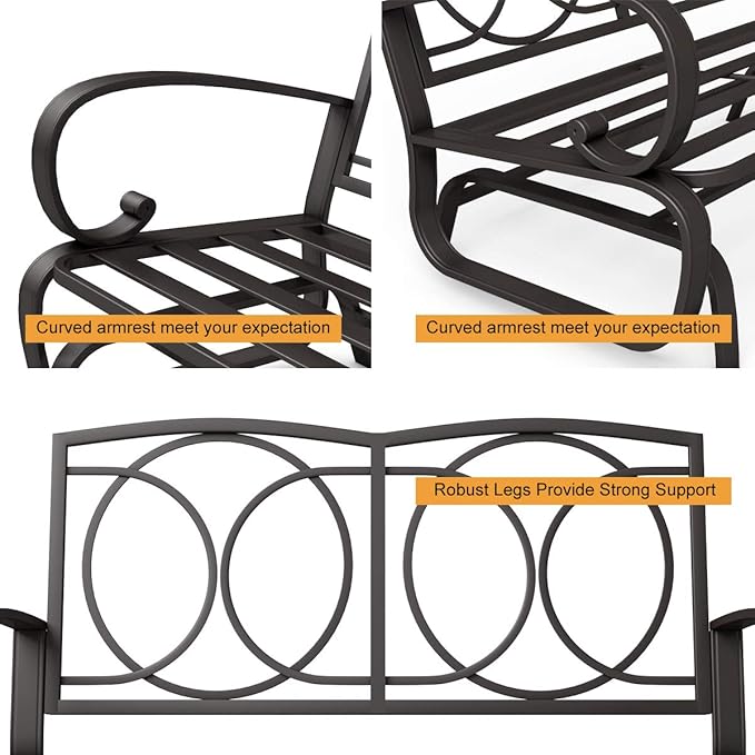 Giantex Outdoor Glider Bench, Patio 2 Person Loveseat with Removable Cushion, Thick Padded Seat, Stable Steel Frame, Outside Glider Swing Chair for Deck, Poolside, Yard, Balcony, Porch, Beige