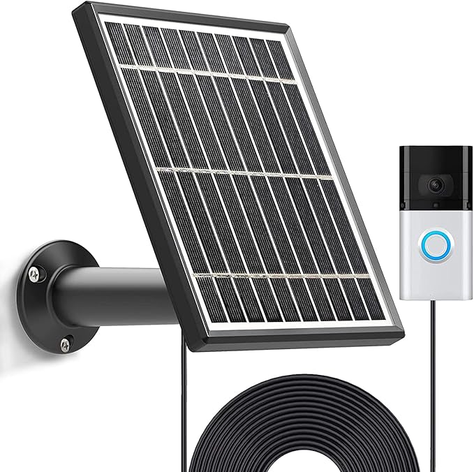 Solar Panel Compatible with Video Doorbell 1/newes Generation(2020 Release-1080p), Waterproof Charge Continuously,5 V/ 3.5 W (Max) Output, Includes Secure Wall Mount,5.0M/16 ft Power Cable