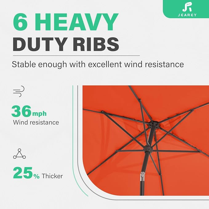 JEAREY 6.5x10 ft Rectangular Patio Umbrellas Rectangle Outdoor Umbrella with Push Button Tilt and Crank, Market Table Umbrella 6 Sturdy Ribs UV Protection for Poolside Garden Backyard Deck, Orange