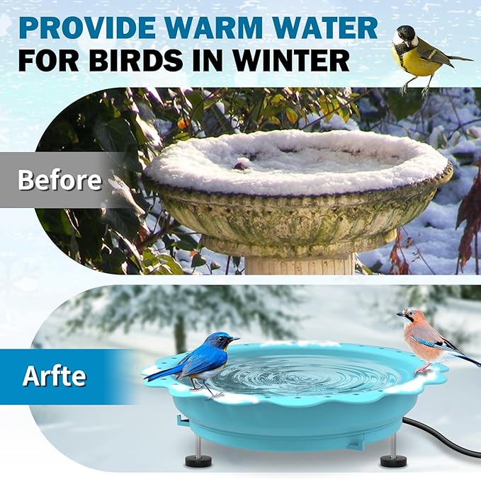 Heated Bird Bath for Outside Winter, Powerful 100W Thermostat Control Heated Bird Baths for Outdoors with 3 Metal Extension Screws, Heated Birdbath Water Heater for Garden Yard Patio Lawn(Blue)