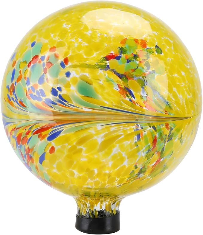 10 Inch Gazing Ball Glass Reflective Garden Globe Outdoor Gazing Globe Yard Ornament for Garden Yard Home Outdoor Decoration Yellow, NOT Solar