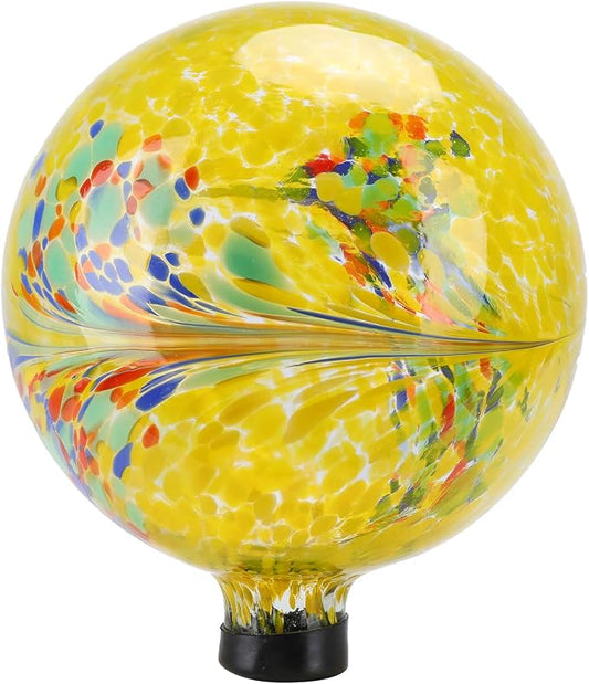 10 Inch Gazing Ball Glass Reflective Garden Globe Outdoor Gazing Globe Yard Ornament for Garden Yard Home Outdoor Decoration Yellow, NOT Solar