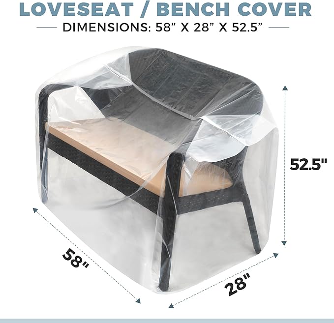 2-Pack Patio Loveseat Bench Cover - Reusable & Heavy-Duty Clear Plastic Outdoor Patio Furniture Covers Waterproof, Extra-Thick Outdoor Furniture Waterproof Couch Cushion Covering, 58" x 28" x 52.5"