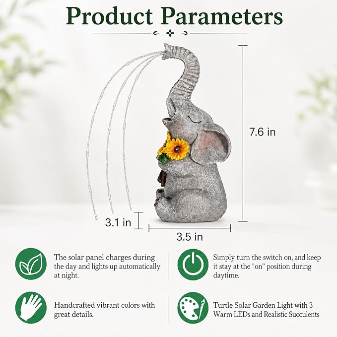 mocosa Solar Garden Statues Elephant and LED Lights Birthday Gifts for Women Mom Grandma Solar Outdoor Cat Decor for Outside,Outdoor Solar Lights for Yard, Garden and Patio, Unique Gift for Women