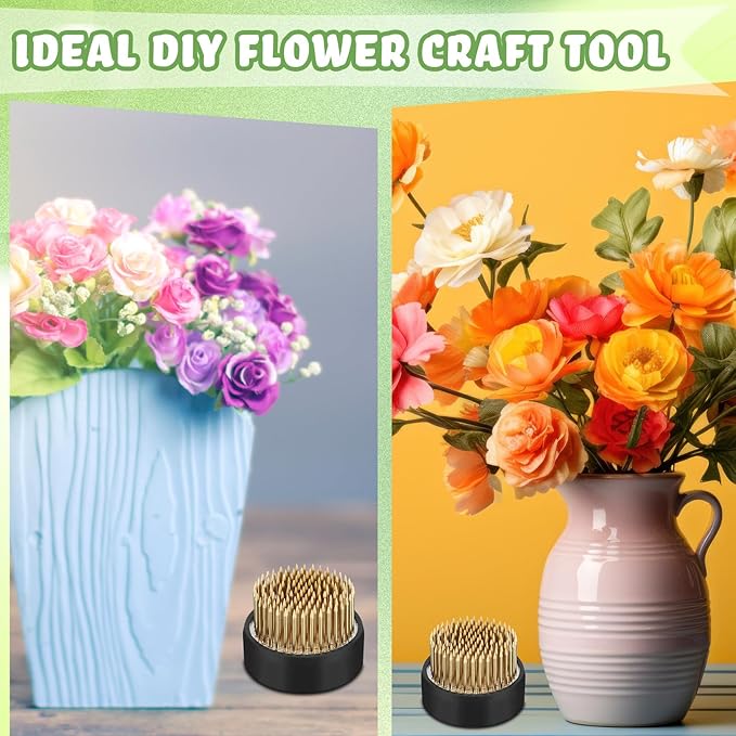 Sliner 8 Pcs 1.81 x 0.75 Inch Floral Frogs Round Brass Flower Holder Japanese Ikebana Vase Floral Frogs Arranger Fixed Tools Pin for Flower Arrangement Home DIY Craft