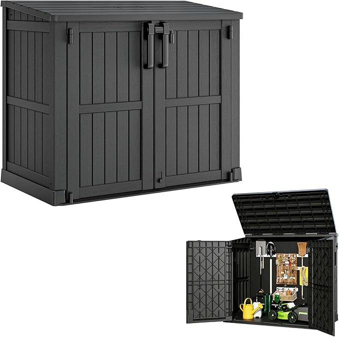 Waterproof Outdoor Storage Box 36 Cu Ft with Lockable Doors, Portable Outdoor Storage Shed -Easy to Assemble,Sheds & Outdoor Storage for Backyards,Black