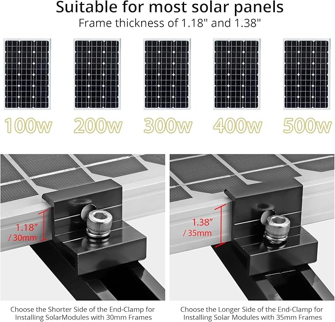 Anbte 6Pcs Solar Panel Mounting Kit, Aluminium 4.72" Solar Panel Mounting Rail & 30mm/35mm End Clamp & Mid Clamp, Solar Panel Mounting Brackets for Metal Roof, Tin Roof, Flat Roof, Sheet Roof, Black