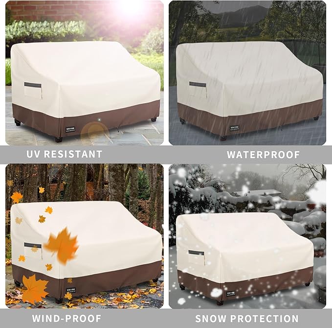 Patio 3-Seater Sofa Cover, 3 Seater Outdoor Couch Cover Waterproof Couch Covers Fits up to 85W x 37D x 35H Inches, Waterproof Heavy Duty Patio Furniture Covers, Beige and Brown