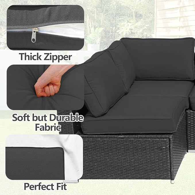 14Pcs Outdoor Cushion Covers Replacement Washable Waterproof UV w/Zipper for 6-Seaters Sofa Patio Slipcovers Set Seat and Back Covers Only (Charcoal Gray, 23.6x23.6inch)