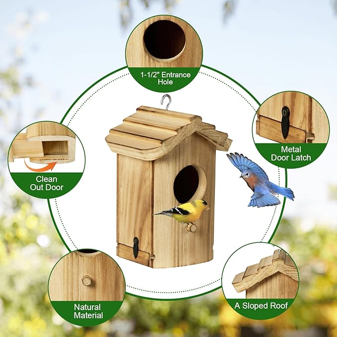 NATUREYLWL Wooden Hummingbird House, Small Birdhouse for Outside, Hanging Mini Bird House for Hummingbirds, Natural Solid Wood for Hummingbird Nesting (Dimensions 5.9 x 3.7 x 4.2 inch)