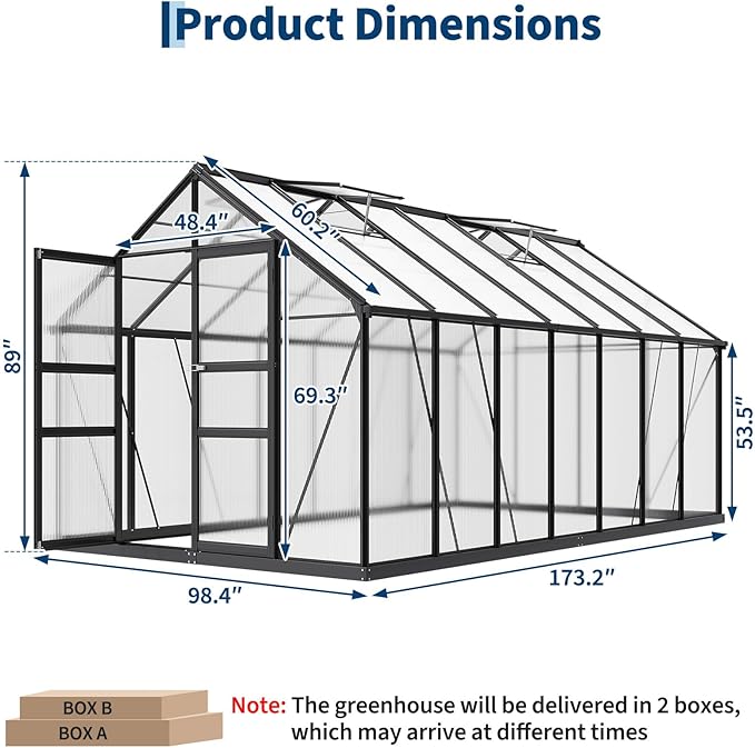 Garvee Greenhouse,8×14FT Greenhouses for Outside,Outdoor Greenhouse with Roof Air Vent, Heavy Duty Walk-in Aluminum Green House for Outside Garden Backyard