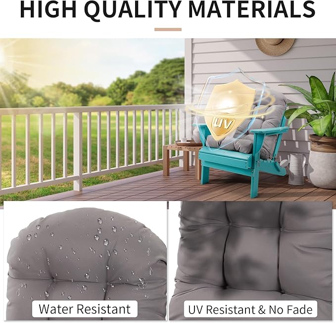 Adirondack Chair Cushion, High Back Patio Chair Cushions 48 x 19.7 x 4.7 Inch, Indoor/Outdoor Thickened Rocking Chair Cushion, Fade-Resistant & Waterproof (Grey, Set of 1)