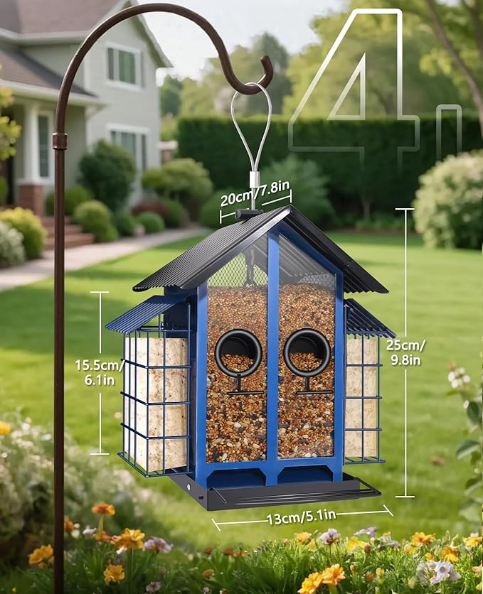 Weatherproof Bird Feeders for Outdoors - 4Lbs Large Metal Suet Feeder for Cardinal Finch, Garden Decor (Ordinary Blue)