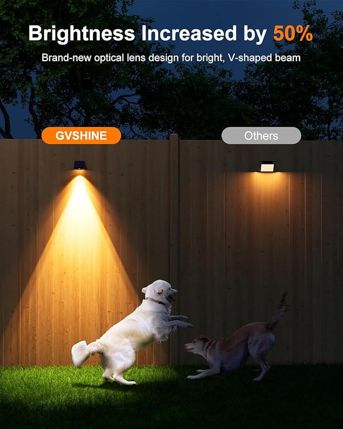 8 Pack Decorative Solar Powered Fence Lights Outdoor Waterproof with Warm White LED Spot Lens, for Outside Wall, Deck, Patio, Yard, Rail, Garage, garden, Designed for Enhanced Security, Easy Install
