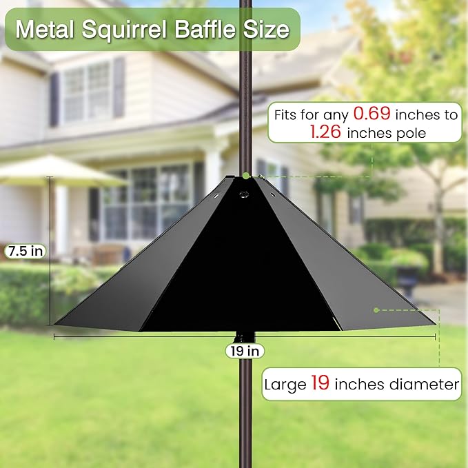 YINGYM Widened 19" Metal Squirrel Baffle for Bird Feeder Poles - Outside Baffle Guard, Weatherproof Outdoor Squirrel Proof Protector with Matte Black Finish (2 Pack)