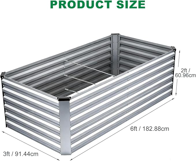 STBoo 6x3x2FT Galvanized Raised Garden Bed, Outdoor Metal Raised Planter Box for Vegetables, Elevated Rust-Resistant Rectangle Gardening Container Kit with Reinforced Panels for Backyard,Patio(Silver)