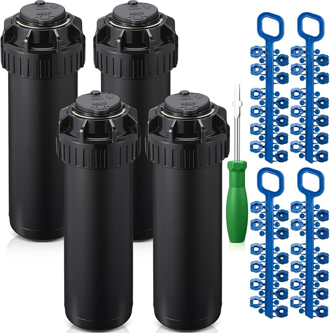 4 Pack Pop Up Sprinkler Heads with Screwdriver & Nozzle, Compatible with 5000 Series Gear Drive Rotor Sprinklers, Adjustable 25-360° Pattern, 25-50FT Spray Distance for Garden Irrigation