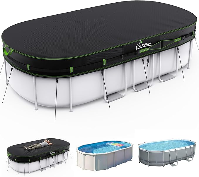 UIRWAY 500D Pool Cover 12x24FT Oval [2026 Upgraded Heavy Duty Fabric] Solar Pool Covers for Above Ground Pools, Swimming Pool Covers Including Windproof Straps and Luminous Ground, UV Resistant