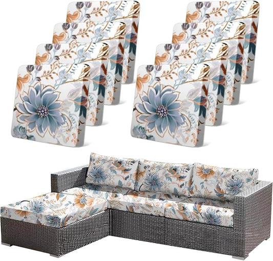 CALBODE 8Pcs High Elastic Digitally Printed Sofa Seat Cushion Cover, Soft & Comfortable Reusable Floral Print Stretch Couch Cushion Slipcover for Outdoor Furniture Protector Replacement, All-Season