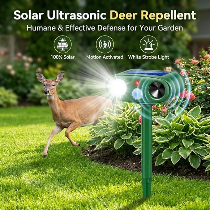 2026 4Pack Sonic Fortress Pro Deer Repellent Outdoor Solar Ultrasonic Animal Repellent with Motion Sensor&Flash Light, IP65 Waterproof Squirrel Fortress Pro Raccoon,Cat Repellent for Garden,Yard
