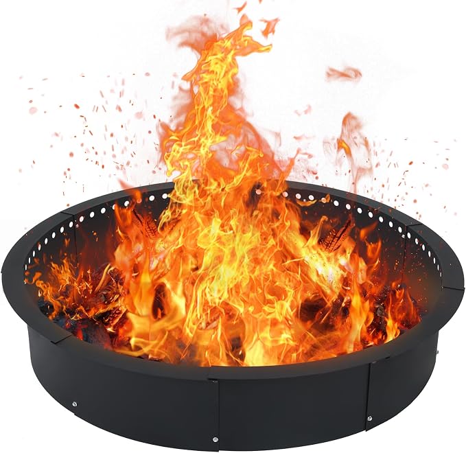 36 Inch Smokeless Fire Pit Ring, Heavy Duty Steel Fire Pit Ring Insert with Air Vent Design, 40 Inch Outer Diameter Round Fire Ring for Outdoor Wood Burning, Backyard, Patio, Garden & Camping
