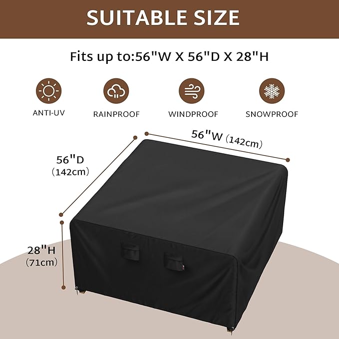 iBirdie Outdoor Patio Furniture Set Covers 56 x 56 inch Waterproof Weatherproof Square Cover, Heavy Duty 600D for Outside Garden Lawn Dining Table and Chairs, fit 55 x 55