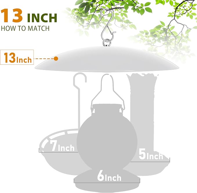 13" Bird Feeder Rain Guard, Hummingbird Feeder Shade Dome Cover, Hanging Baffle for Bird Feeder Pole,Smart Birds Feeder's Umbrella(Translucent), 2 Pack