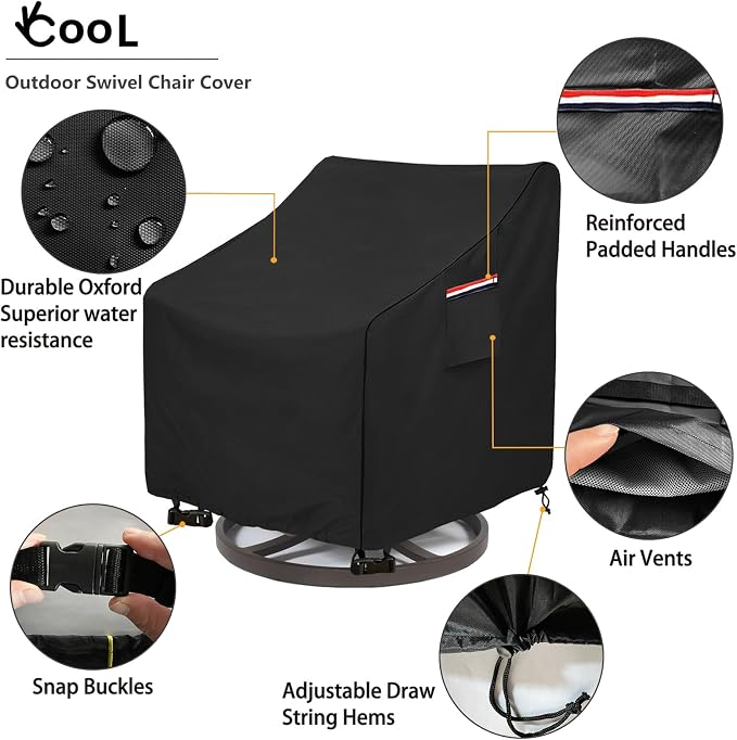Okcool Outdoor Swivel Chair Cover 2 Pack,Outdoor Furniture Patio Chair Covers Waterproof Clearance,(33"W x 35"D x 38.5"H) Outdoor Lawn Patio Furniture Covers,Black