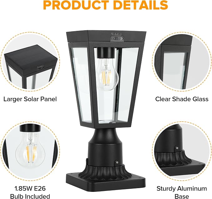 LUTEC Solar Post Lights, Dusk to Dawn Aluminium Solar Lamp Post Light with Pier Mount Base, Solar Powered Outdoor Waterproof Post Lights for Garden Yard Patio