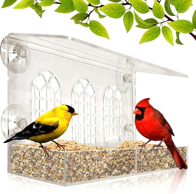 Nature Gear Acrylic Clear Window Bird Feeder with Strong Suction Cups, Removable Sliding Seed Tray, Weather-Resistant & Easy to Clean for Window Viewing, Bird Palace